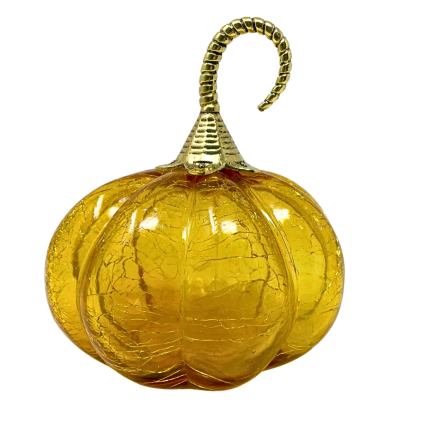 7" Crackle Glass Amber Pumpkin