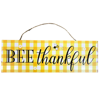 17" Bee Thankful Wood Hanging Sign