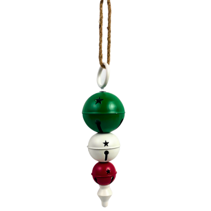 19.5" Green, White, and Red Metal Bells Topiary Hanging Decor