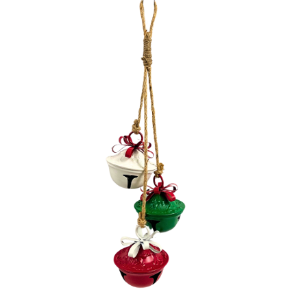 25" White, Green, and Red Metal Bells w/ Bows Hanging Decor