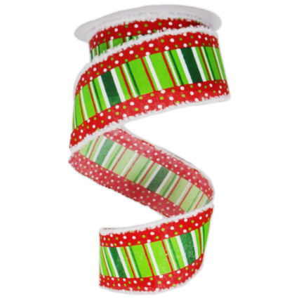 2.5" x 10yd Christmas Polka Dot Striped Ribbon w/ Fluff Edge