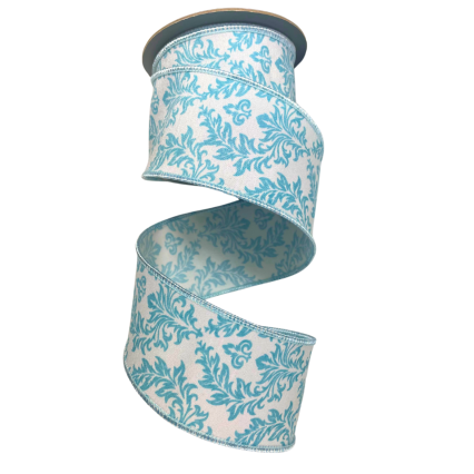 2.5" x 5yd White/ Blue Filigree Regal Crest Deluxe Ribbon