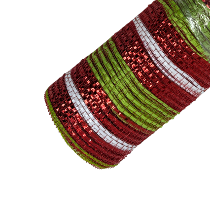 10" x 10yd Fabric Stripe Mesh- Red, Green & White Stripe