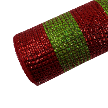 10" x 10yd Heavy Foil Mesh- Red and Green Striped