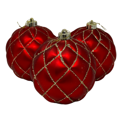 6" Red & Gold Ornament- 3 Pack