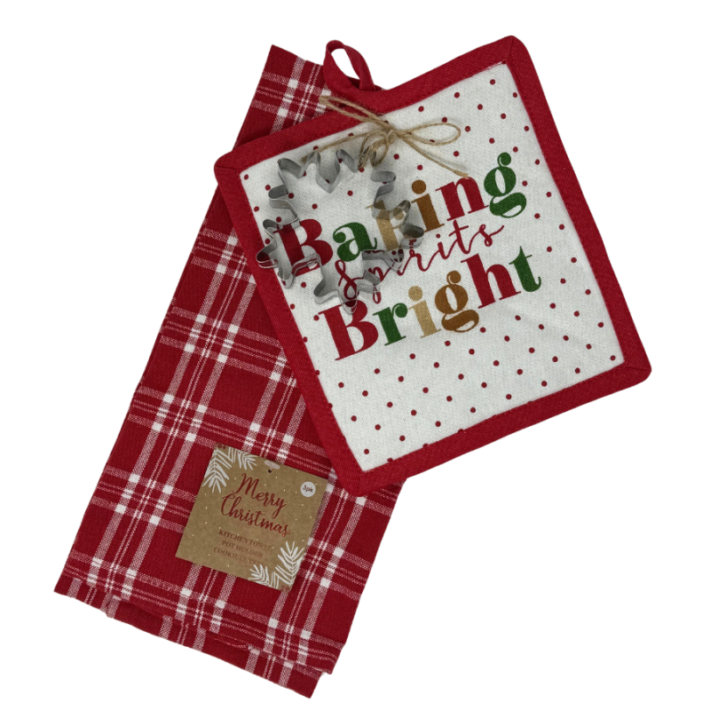 3pc Holiday Kitchen Set- Baking Spirits Bright