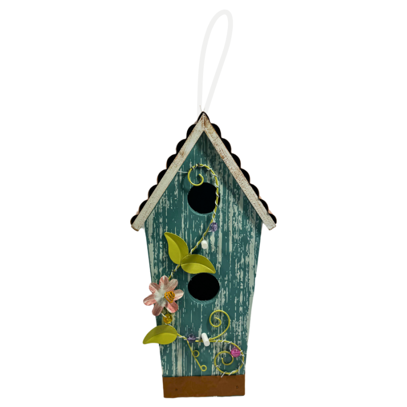 13" Bird House w/ Floral Accents