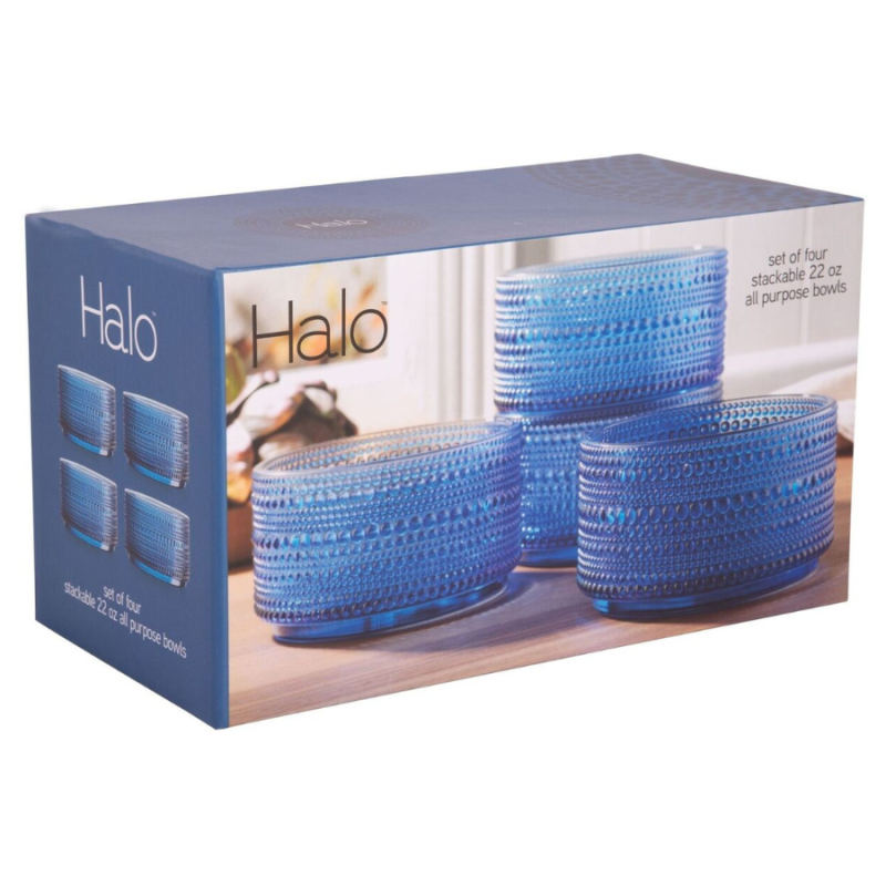 Halo Set of Four 22oz Bowls- Blue