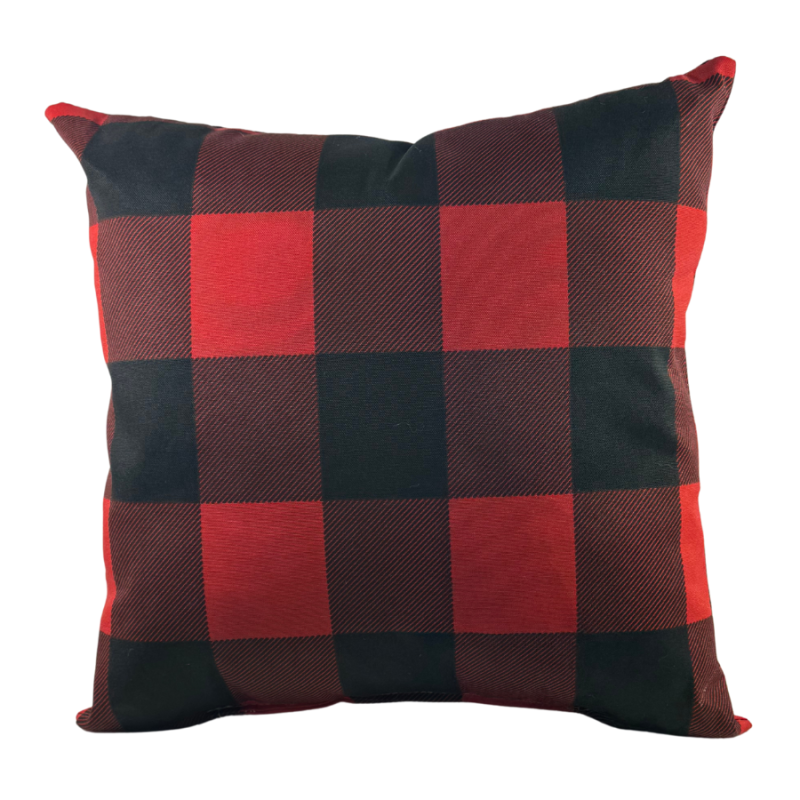 17" Checkered Red and Black Outdoor Pillow