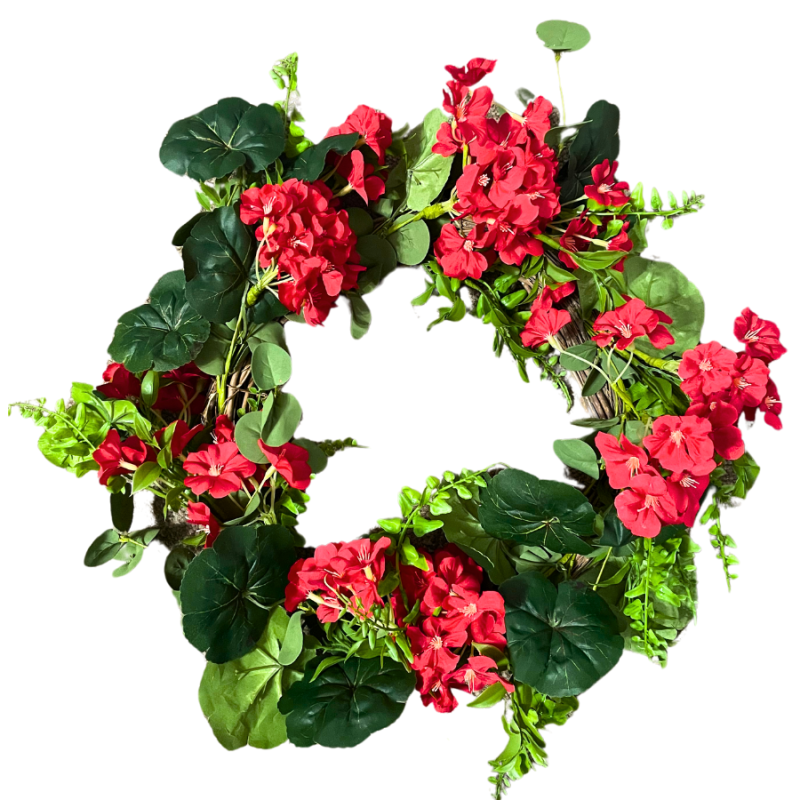 24" Geranium Mixed Foliage Wreath