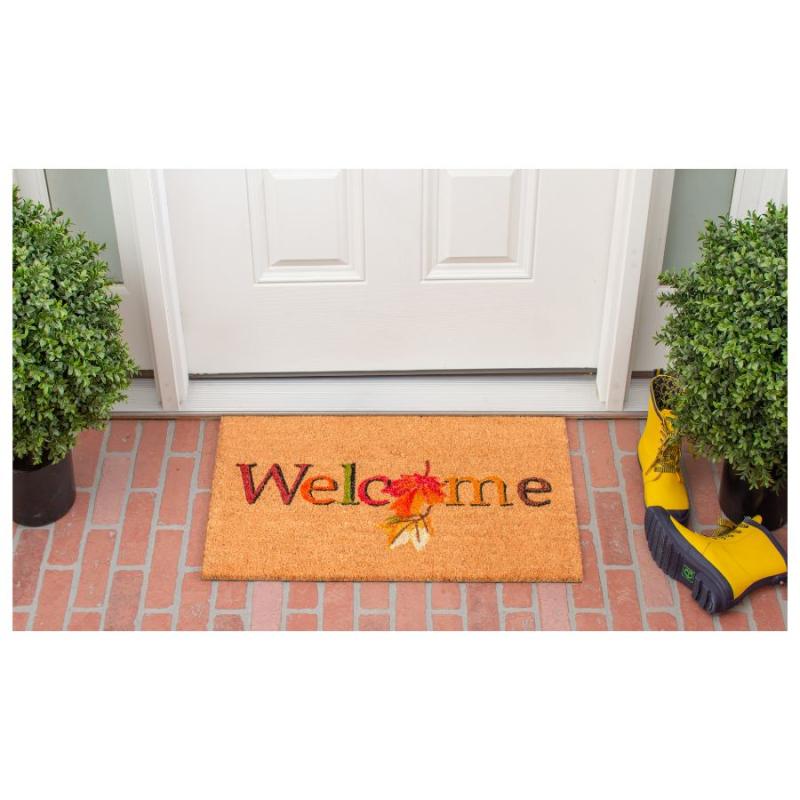 Colorful Welcome with Leaf Doormat