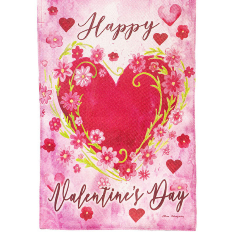 Floral Heart Burlap Garden Flag