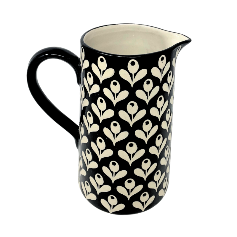 48oz Black & Cream Flower Pitcher