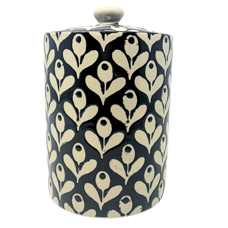 7" Black & Cream Embossed Flower Canister