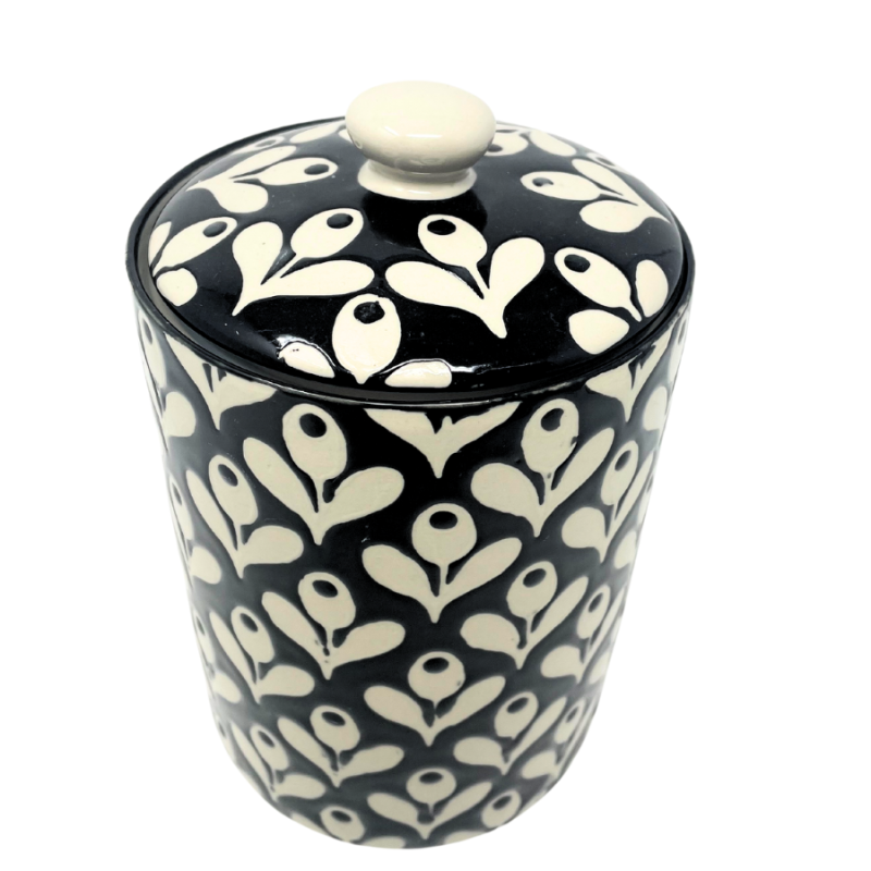 7" Black & Cream Embossed Flower Canister