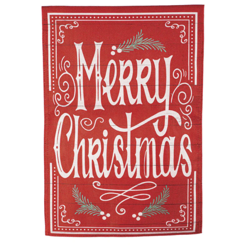 Quaint Merry Christmas Sign Burlap House Flag