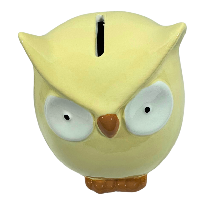 6" Porcelain Owl Bank- Yellow