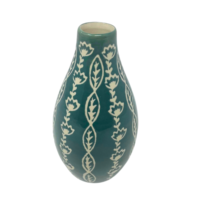 4" Green Floral Design Mini Vase