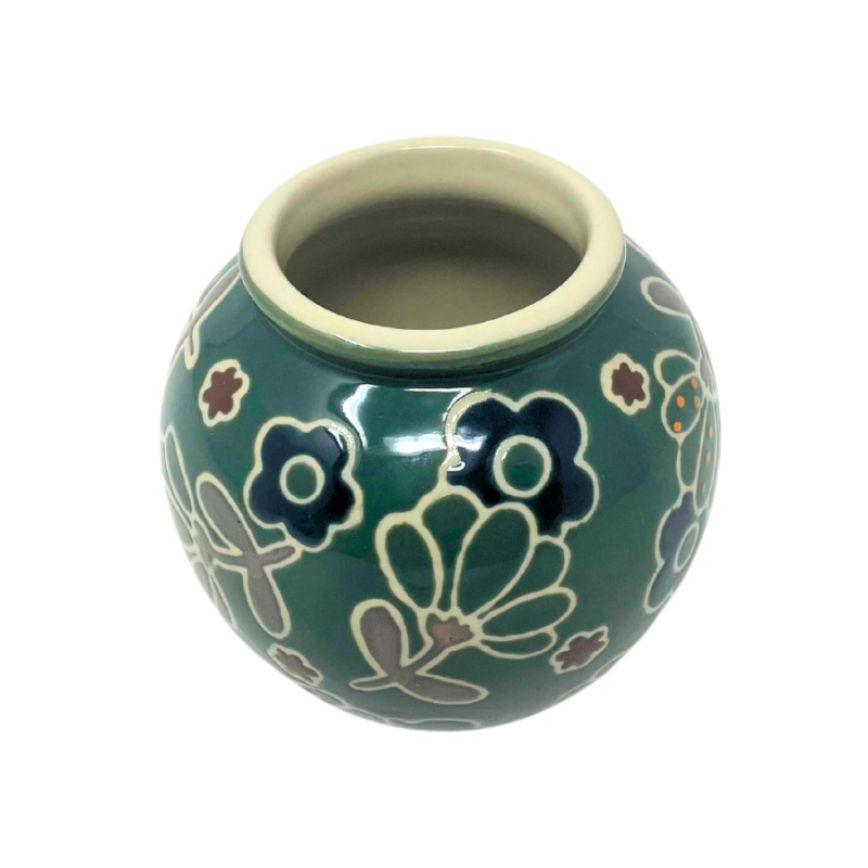 3" Green Floral Embossed Circular Vase