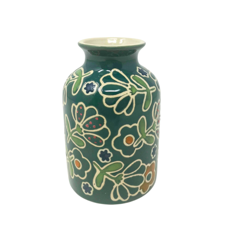 4" Green Floral Embossed Mini Vase