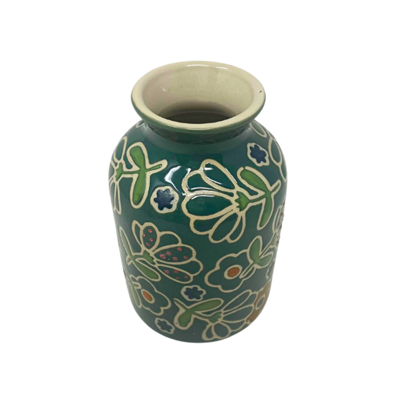 4" Green Floral Embossed Mini Vase