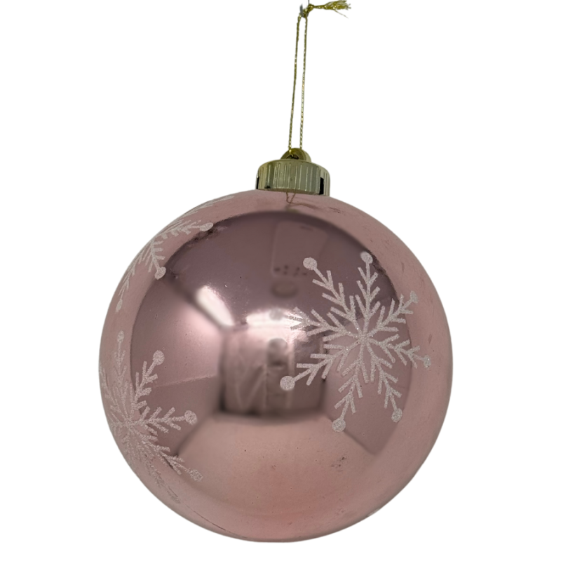 4" Light Pink w/ Snowflakes Shiny Ornament