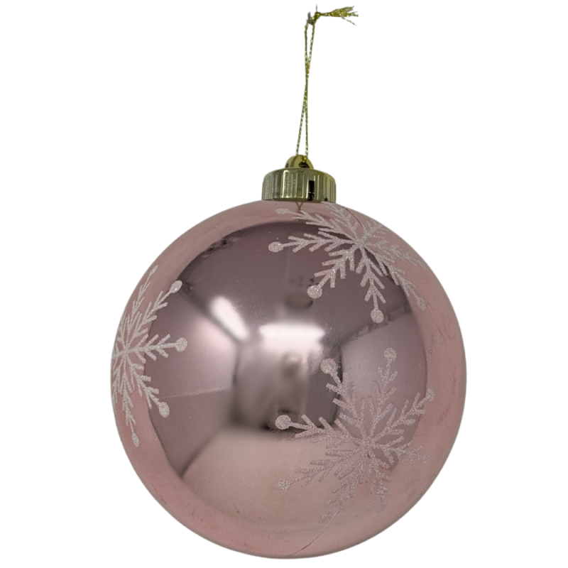 4" Light Pink w/ Snowflakes Shiny Ornament