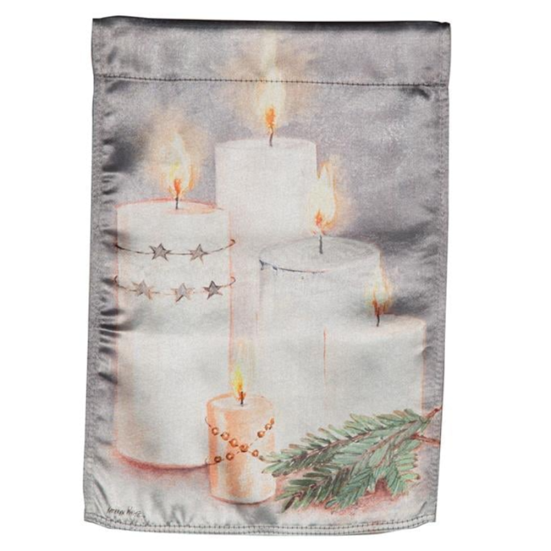 Candle and Holly Lustre Double Sided Garden Flag