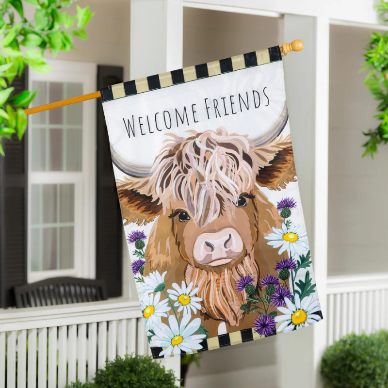 Highland Cow Welcome Friends House Flag