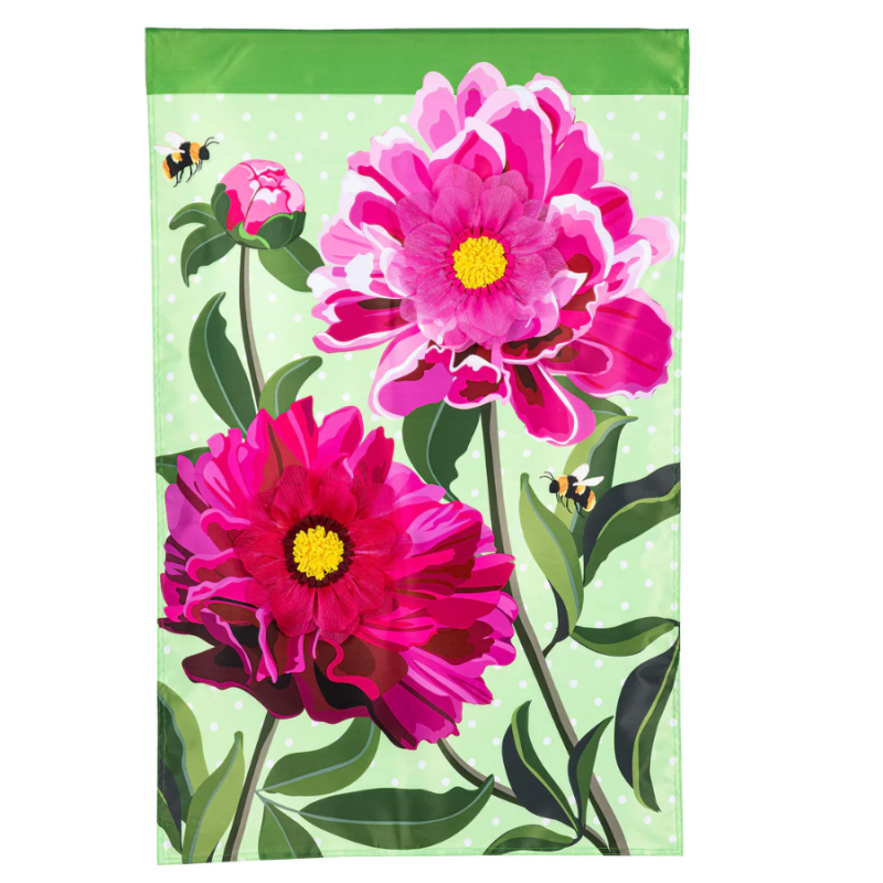 Peony Garden Applique House Flag