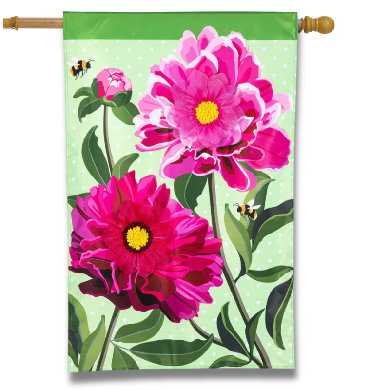 Peony Garden Applique House Flag