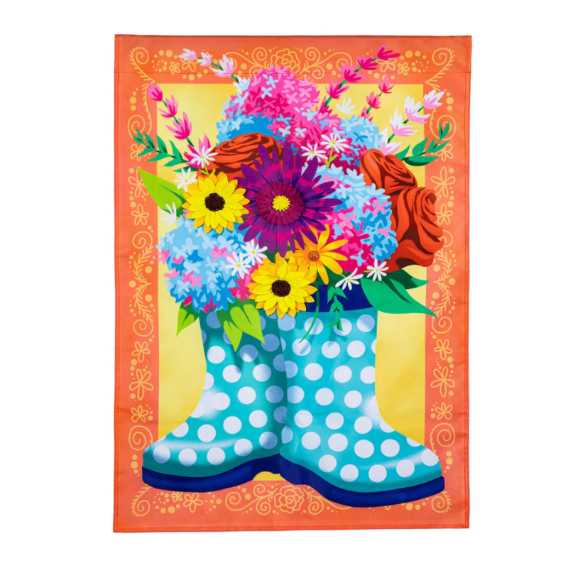 Floral Rain Boots Applique House Flag