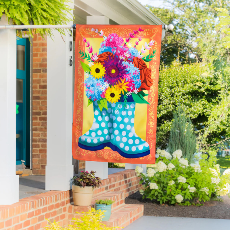 Floral Rain Boots Applique House Flag