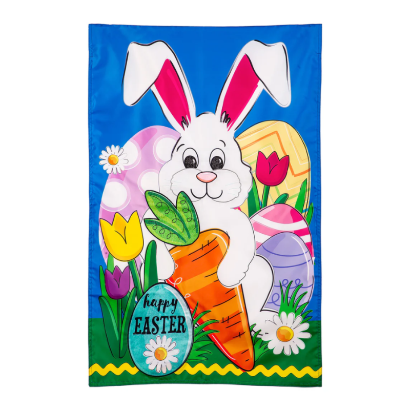 Happy Easter Bunny and Carrot Applique Garden Flag