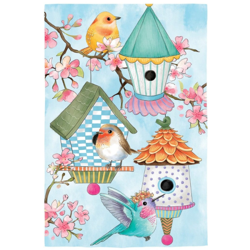 Bird House & Birds on Cherry Blossoms Garden Flag