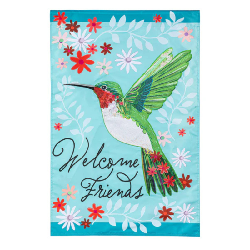 Hummingbird Welcome Appliqué Garden Flag