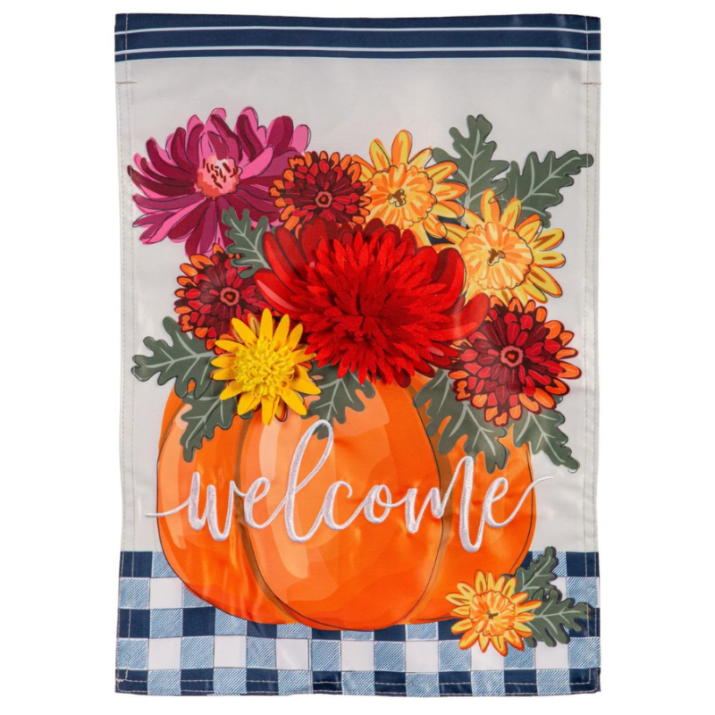 Mums and Pumpkin Applique Garden Flag