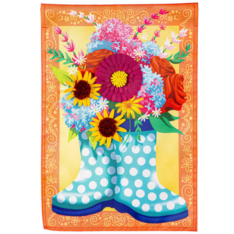 Floral Rain Boots Applique Garden Flag