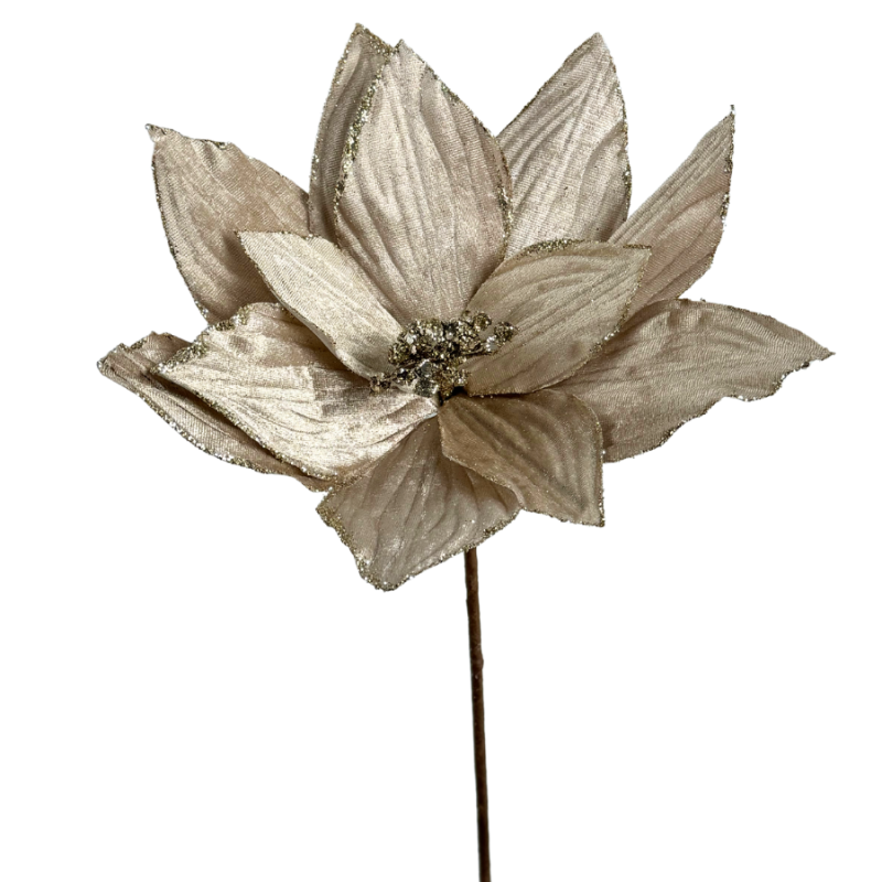 22" Velvet Glitter Poinsettia Stem- Taupe