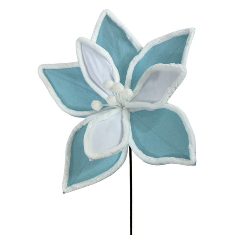 19" Felt Poinsettia Pick- Light Blue