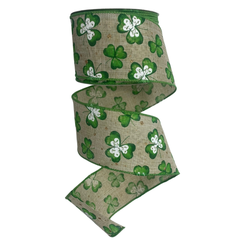 2.5" x 10yd Clovers on Natural Ribbon