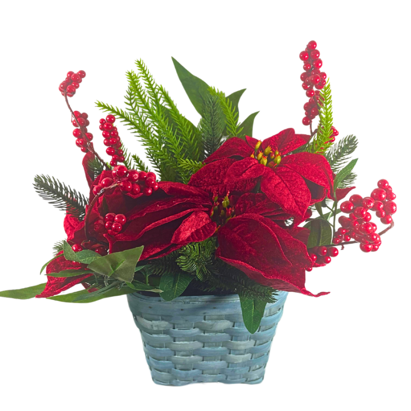 22" Poinsettia & Berry Arrangement in Basket