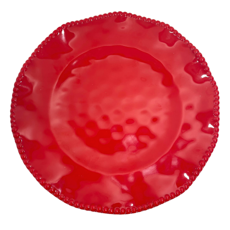 9" Red Dotted Rim Plate