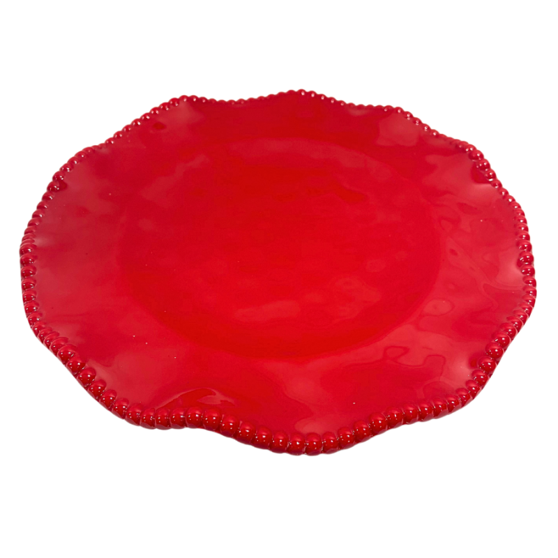 9" Red Dotted Rim Plate