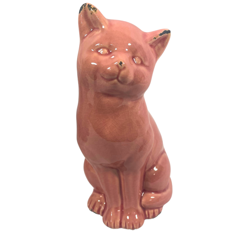 8" Pink Cermaic Cat Figurine