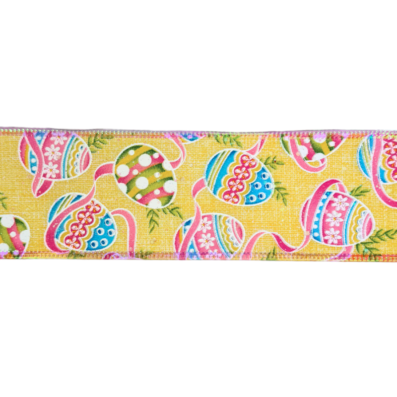 2.5" x10yd Easter Egg Glitter Ribbon-Yellow