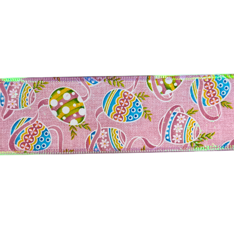 2.5" x10yd Easter Egg Glitter Ribbon-Pink