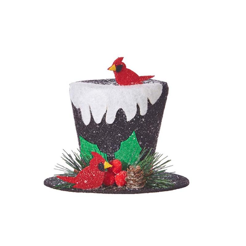 5&quot; Top Hat w/Snow &amp; Cardinals Ornament | Cardinal