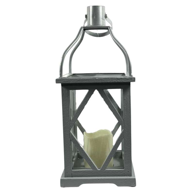 16" Grey Lantern with Battery Operated Candle