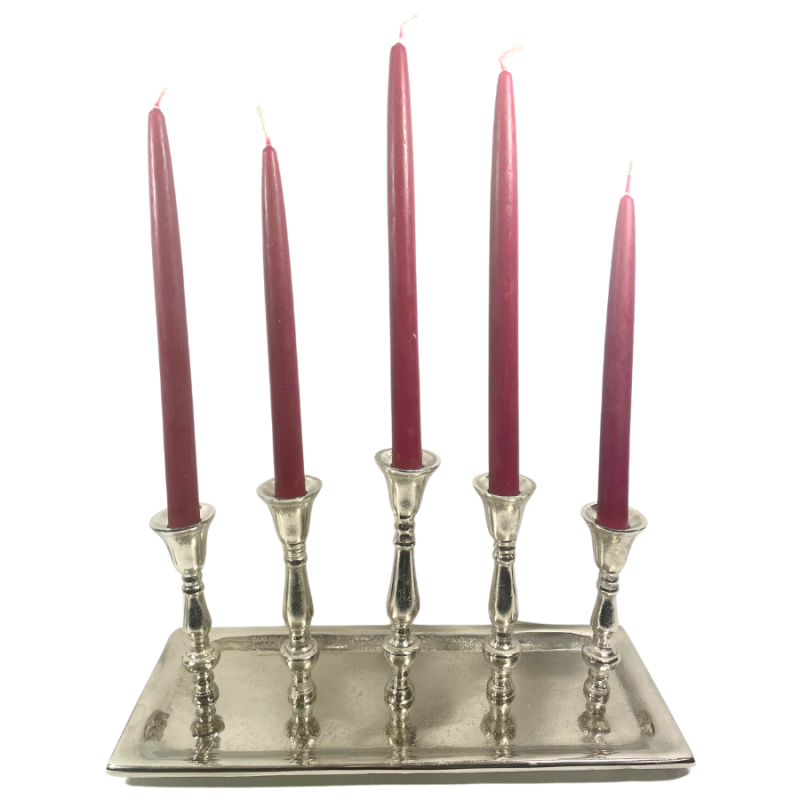 Aluminum Metal 5 Candle Candelabra w/ Plate